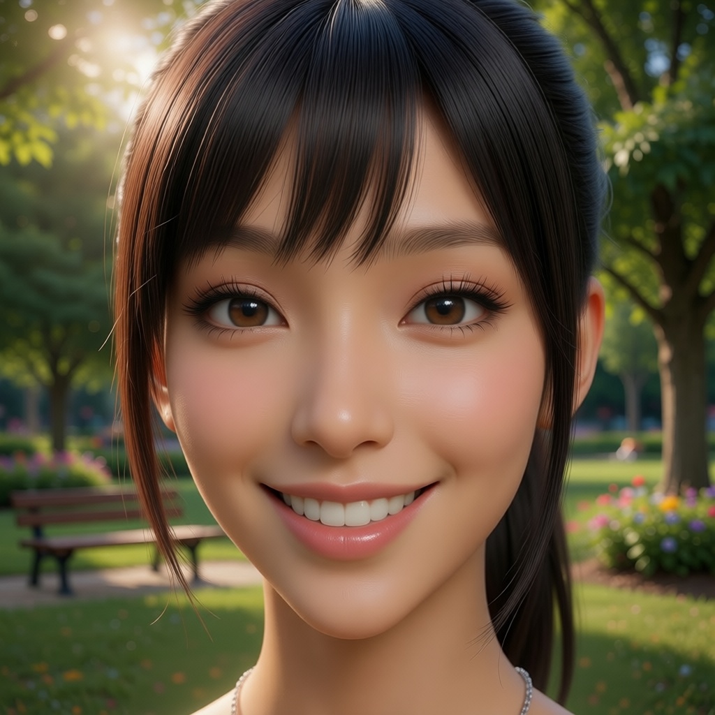 The same character in a sunlit park